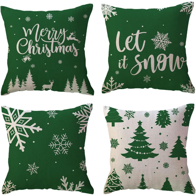 Christmas Snowflake Tree Cushion Cover, Winter Holiday Decoration Pillow, Festive Merry Christmas Decor for Sofa Porch