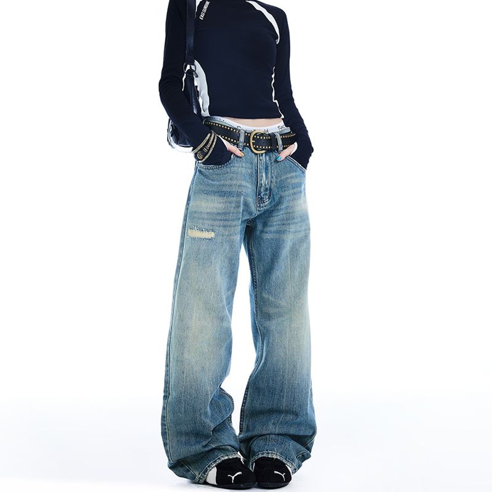 Autumn Winter Ripped Hole Jeans, High Waist Flared Pants, Sexy High Street Fashion Womens Trousers