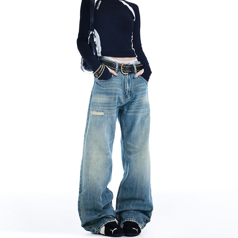 Autumn Winter Ripped Hole Jeans, High Waist Flared Pants, Sexy High Street Fashion Womens Trousers