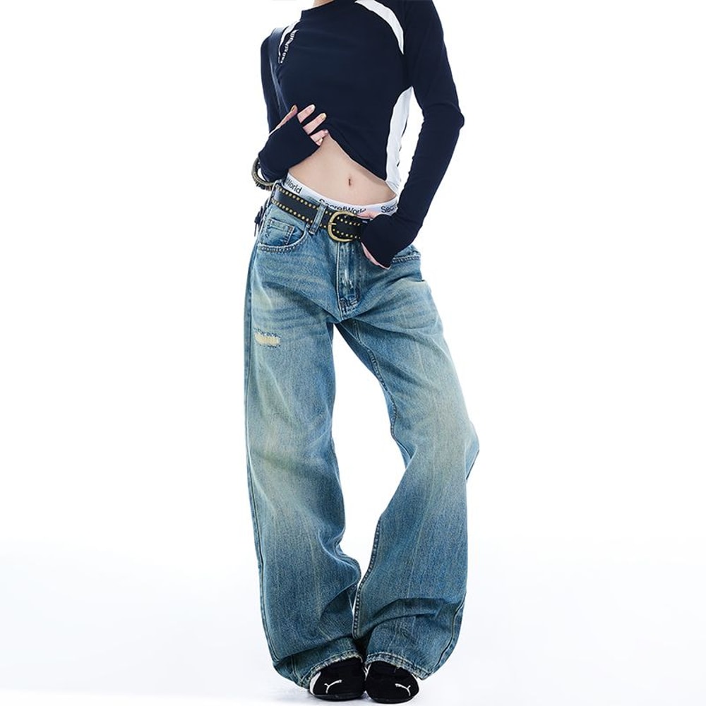 Autumn Winter Ripped Hole Jeans, High Waist Flared Pants, Sexy High Street Fashion Womens Trousers