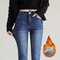 Women Thermal Jeans Warm Fleece Lined Winter Denim Pants Stretch Skinny Retro Blue Thicken Pencil T 6