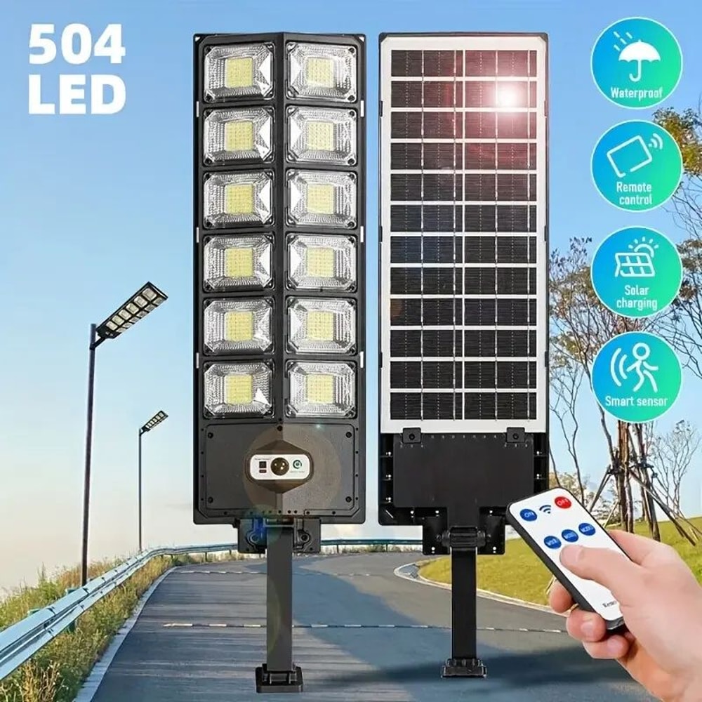 504LED UltraBright Solar Street Light Wide Angle Motion Sensor Remote Control EnergyEfficient Wate