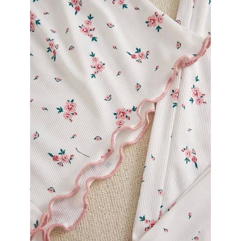 Sexy Nighties Women Pajama Set Lace Patchwork VNeck Sleepwear Soft Pyjamas Camisole Top With Printe 5