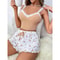 Sexy Nighties Women Pajama Set Lace Patchwork VNeck Sleepwear Soft Pyjamas Camisole Top With Printe