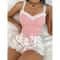 Sexy Nighties Women Pajama Set Lace Patchwork VNeck Sleepwear Soft Pyjamas Camisole Top With Printe 7