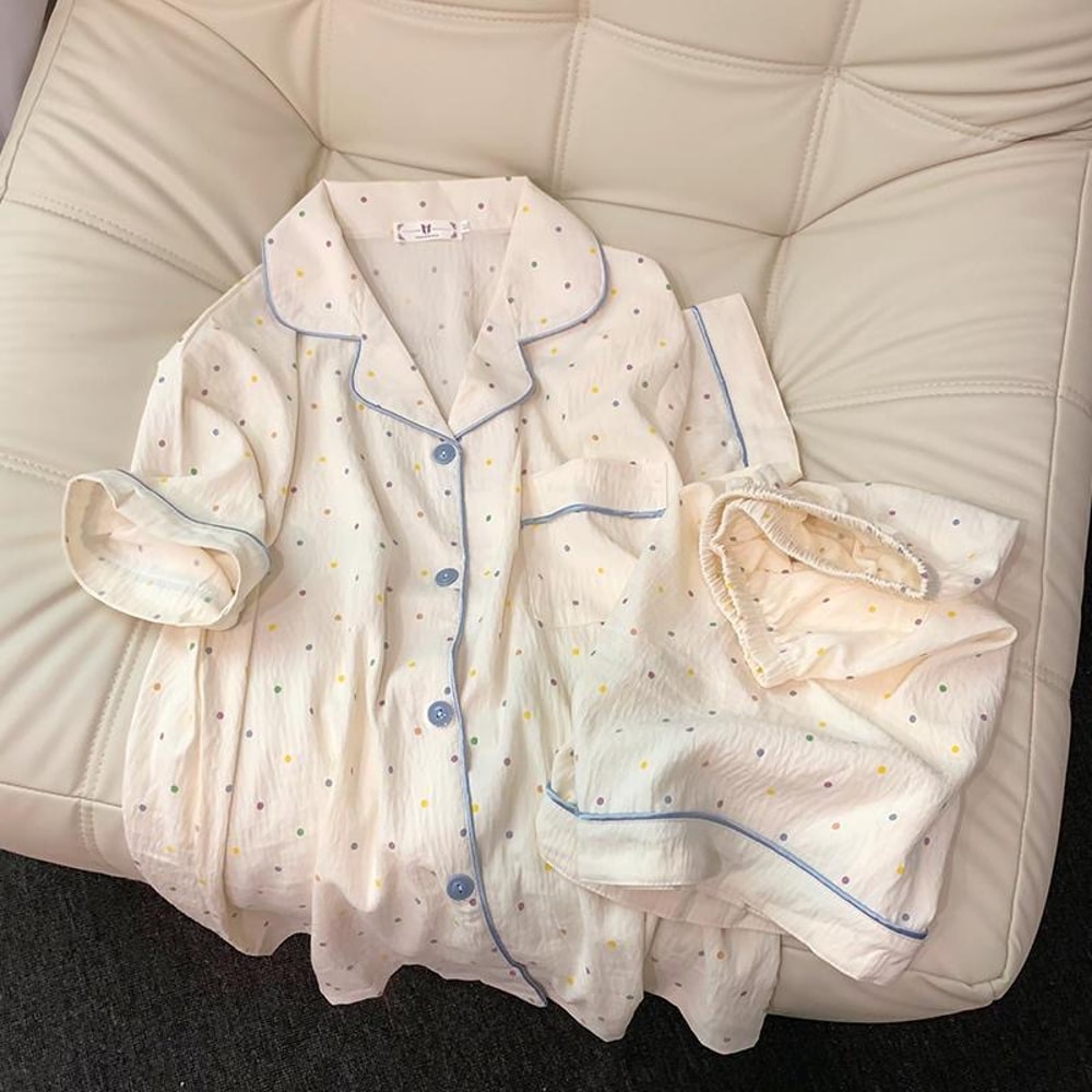 Sleepwear Cotton Pajama Set Print Polka Dot Women Pajamas Top And Shorts Sweet Casual Comfortable H 0