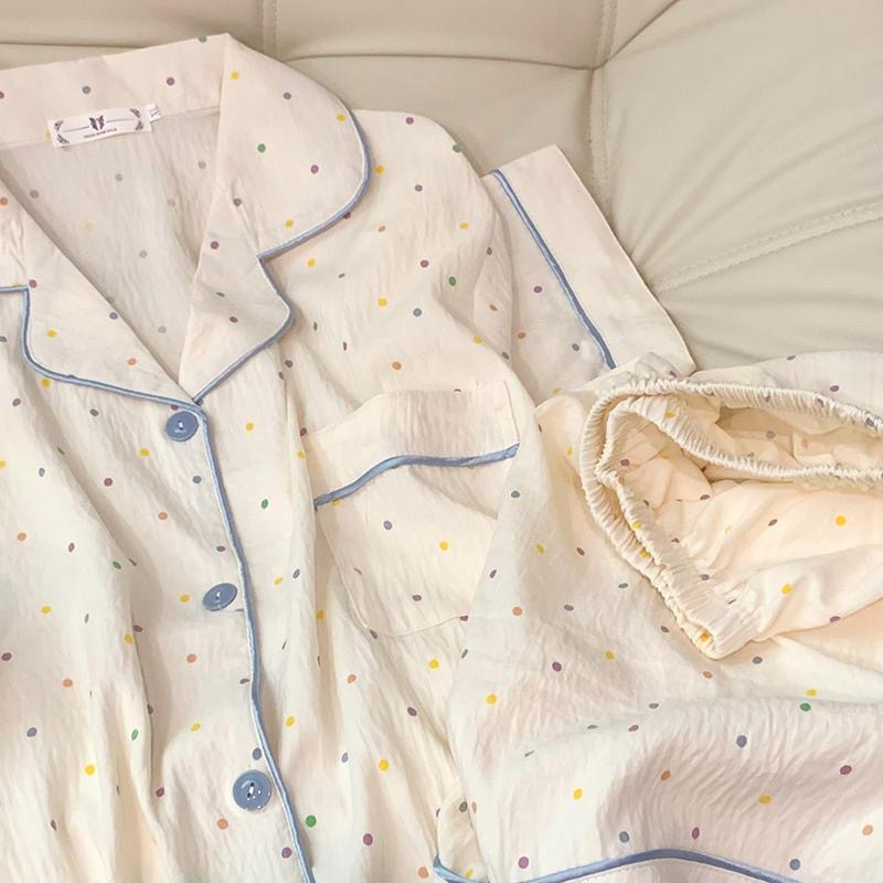 Sleepwear Cotton Pajama Set Print Polka Dot Women Pajamas Top And Shorts Sweet Casual Comfortable H 2
