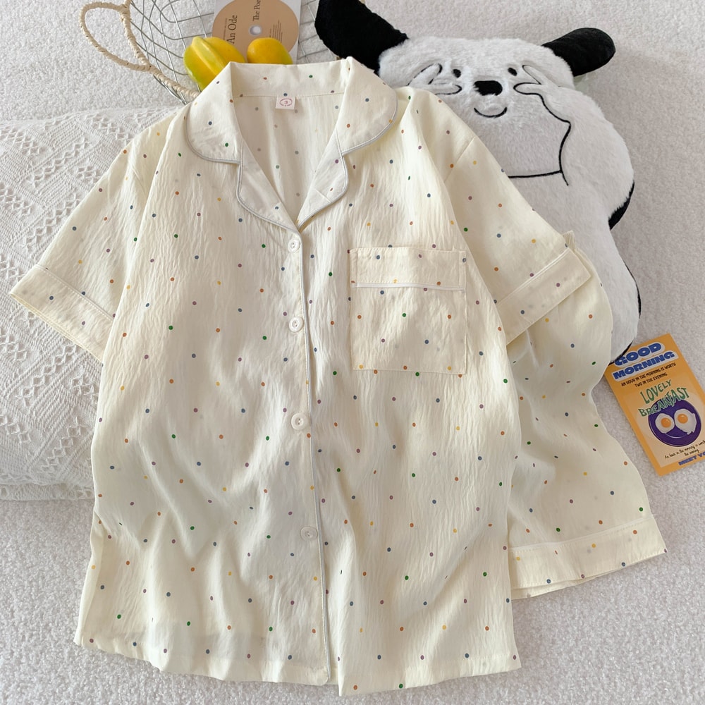 Sleepwear Cotton Pajama Set Print Polka Dot Women Pajamas Top And Shorts Sweet Casual Comfortable H 6
