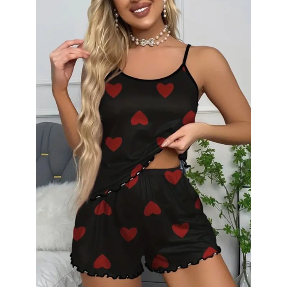 Womens Leopard Print Printed Suspender Top And Elastic Waist Shorts Womens Sexy Casual Home Summer