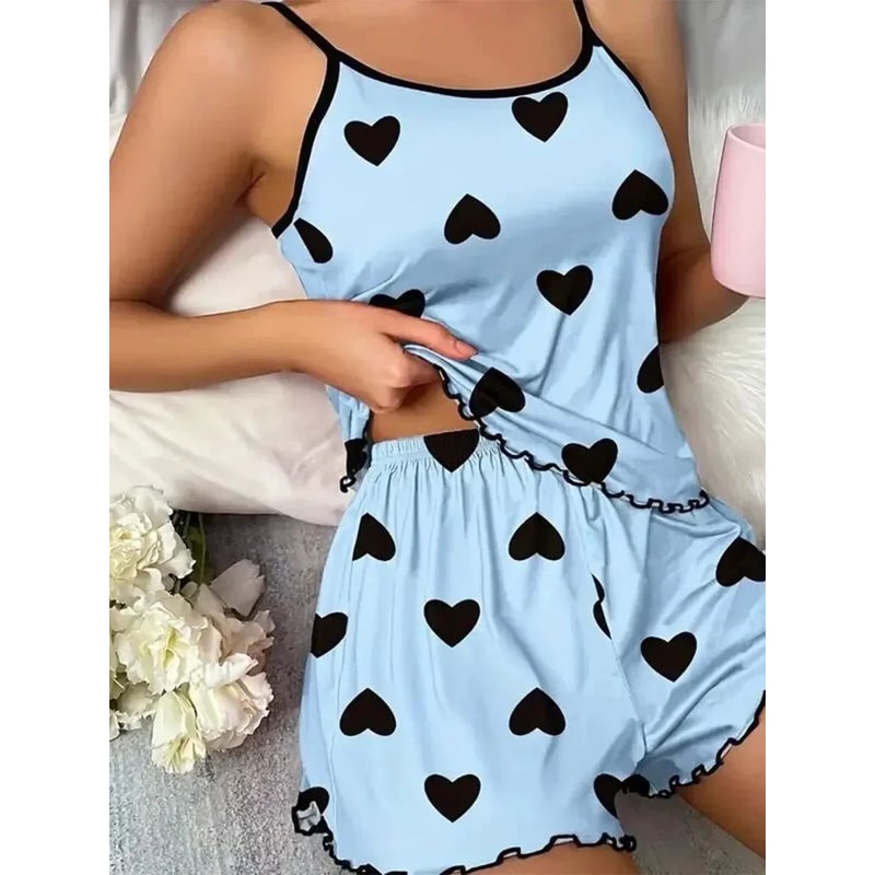 Womens Leopard Print Printed Suspender Top And Elastic Waist Shorts Womens Sexy Casual Home Summer