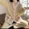 Soft Fairy Wind Ladies Pajamas Thickened Warm Flannel Women Sleepwear Loungewear Cardigan Suit 4