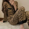 Womens Thailand Spring and Fall Pajamas Set, Leopard Print Long Sleeved Sleepwear, Ladies Upscale Loungewear Homewear