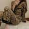 Womens Thailand Spring and Fall Pajamas Set, Leopard Print Long Sleeved Sleepwear, Ladies Upscale Loungewear Homewear