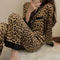 Womens Thailand Spring and Fall Pajamas Set, Leopard Print Long Sleeved Sleepwear, Ladies Upscale Loungewear Homewear