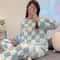Plus Size Coral Velvet Pajamas For Women Warm Sleepwear For Winter Long Sleeve Solid Color Plaid Tr 2