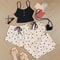Women's Sleepwear Set, Three Piece Heart-Shaped Printed Vest, Ribbed Fabric Shorts and Pants for Casual Comfort