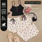 Women's Sleepwear Set, Three Piece Heart-Shaped Printed Vest, Ribbed Fabric Shorts and Pants for Casual Comfort