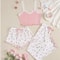 Women's Sleepwear Set, Three Piece Heart-Shaped Printed Vest, Ribbed Fabric Shorts and Pants for Casual Comfort