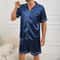 Summer Sleepwear For Men Satin Short Sleeve Pajama Set ButtonDown Shirt Elastic Waist Shorts Pajam 0
