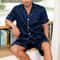 Summer Sleepwear For Men Satin Short Sleeve Pajama Set ButtonDown Shirt Elastic Waist Shorts Pajam 6