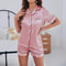 Summer Luxurious Satin Pajama For Women Short Sleeve Sleepwear ButtonUp Lapel Collar Pyjama Lounge 3
