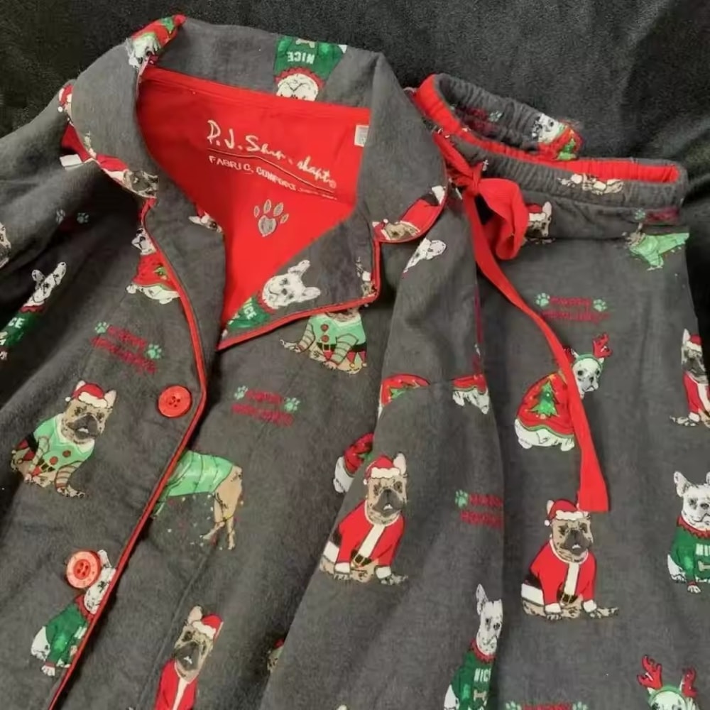 Autumn Winter Women PJS Cotton Ground Wool Sleepwear Warm Thick Cartoon Long Sleeve Pants Pajamas L 6