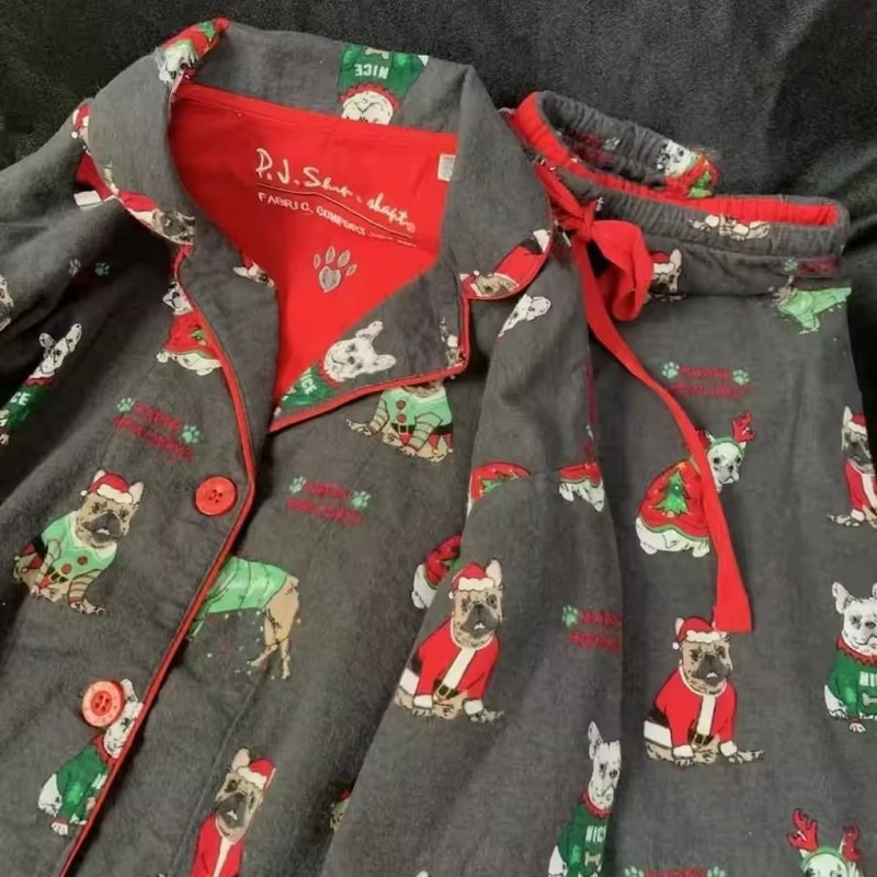 Autumn Winter Women PJS Cotton Ground Wool Sleepwear Warm Thick Cartoon Long Sleeve Pants Pajamas L 6