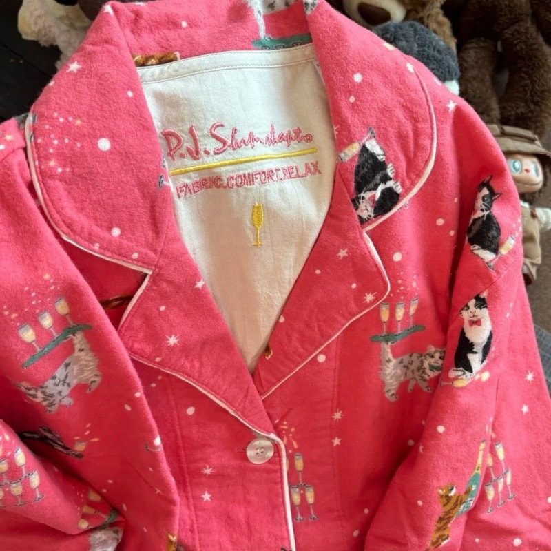 Autumn Winter Women PJS Cotton Ground Wool Sleepwear Warm Thick Cartoon Long Sleeve Pants Pajamas L 2