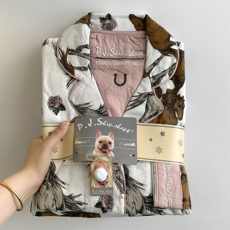 Autumn Winter Women PJS Cotton Ground Wool Sleepwear Warm Thick Cartoon Long Sleeve Pants Pajamas L 5