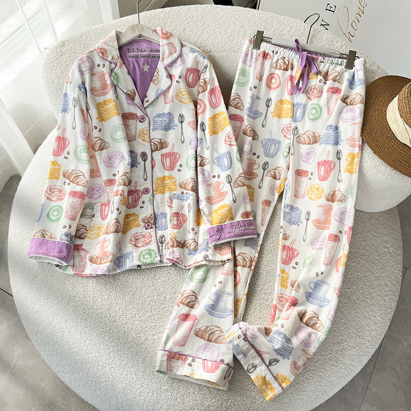 Autumn Winter Women PJS Cotton Ground Wool Sleepwear Warm Thick Cartoon Long Sleeve Pants Pajamas L 7