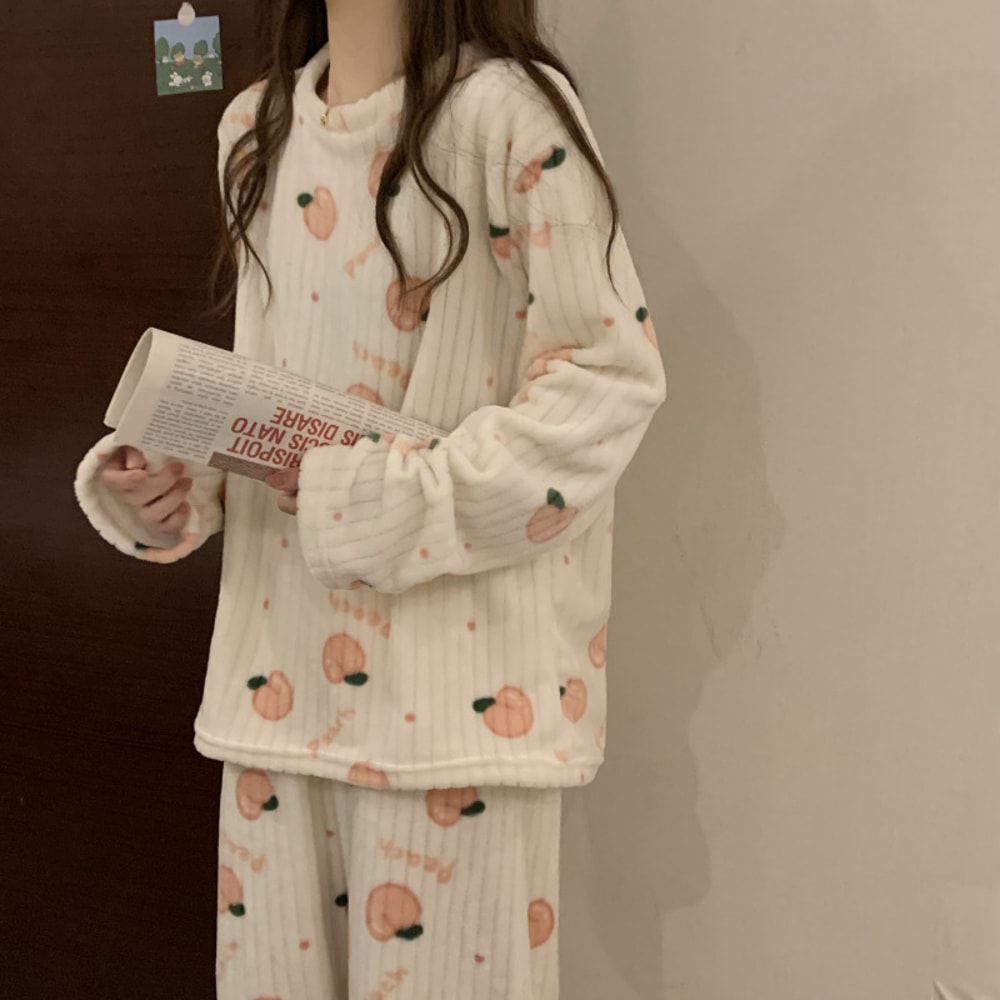 Flannel Womens Pajamas Warm Fall And Winter Loungewear Peach Sleepwear Coral Velvet Nightwear 5