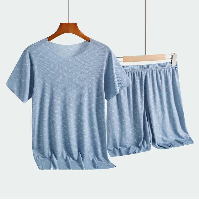 Mens Pajamas Homewear Set Summer Printed Ice Silk TShirt Casual Modal Pajamas Thin Mens Pajama Trou 4