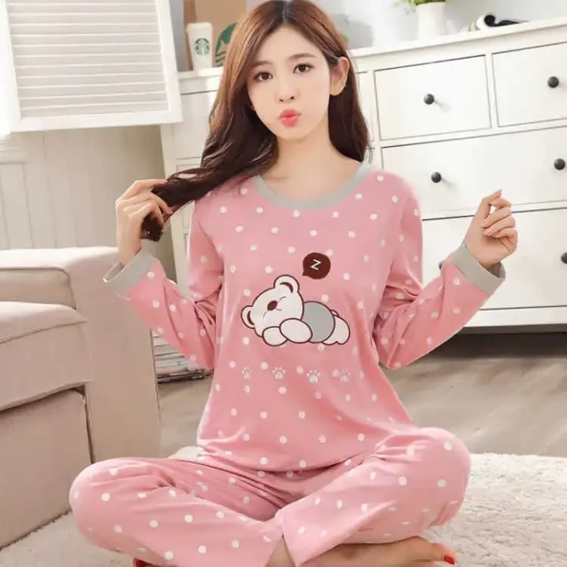 Autumn Pyjamas Set Lovely Home Suit Women Thin Sexy Sleepwear Round Neck Girls Teacup Pajamas 7