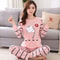 Autumn Pyjamas Set Lovely Home Suit Women Thin Sexy Sleepwear Round Neck Girls Teacup Pajamas 4