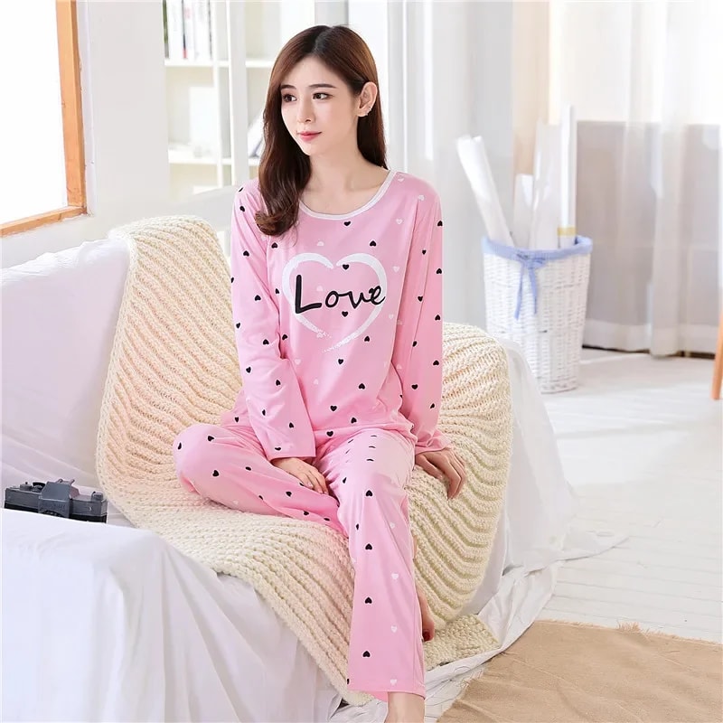 Autumn Pyjamas Set Lovely Home Suit Women Thin Sexy Sleepwear Round Neck Girls Teacup Pajamas 11