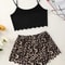 Sexy Women's Pajamas Set, Leopard Print Sling Sleepwear, V-Neck Sleeveless Top and Shorts Pyjamas Set for Homewear