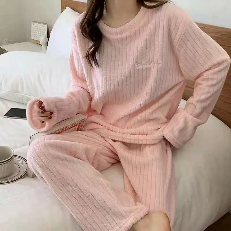 Cozy Soft Coral Velvet Jacquard Pajama Set Warm Winter Loungewear For Women Ideal For Christmas Ba