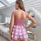 Sleeveless Scoop Neck Button Women Pajama Set Plaid Drawstring Shorts Summer Sleepwear For Women 3
