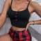 Sleeveless Scoop Neck Button Women Pajama Set Plaid Drawstring Shorts Summer Sleepwear For Women 1