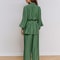 Womens Long Sleeved Pajama Set Autumn Green Lace Up Pajamas Loose Pants Leisure Home Clothing Set 1