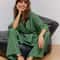 Womens Long Sleeved Pajama Set Autumn Green Lace Up Pajamas Loose Pants Leisure Home Clothing Set 2