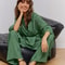 Womens Long Sleeved Pajama Set Autumn Green Lace Up Pajamas Loose Pants Leisure Home Clothing Set 2