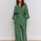 Womens Long Sleeved Pajama Set Autumn Green Lace Up Pajamas Loose Pants Leisure Home Clothing Set 5