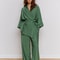 Womens Long Sleeved Pajama Set Autumn Green Lace Up Pajamas Loose Pants Leisure Home Clothing Set 5