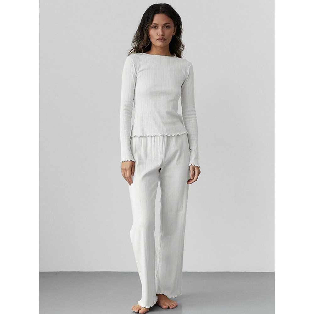 Comfortable Womens Home Clothes Mozuleva Love Jacquard Long Sleeved Pajamas Set 0