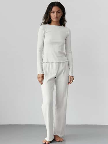 Comfortable Women's Home Clothes, Mozuleva Love Jacquard Long Sleeved Pajamas Set