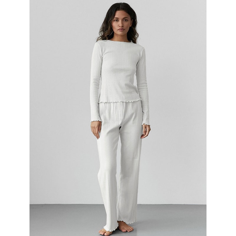 Comfortable Womens Home Clothes Mozuleva Love Jacquard Long Sleeved Pajamas Set 0