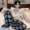 Men LongSleeved Pajama Set For Spring Autumn Plaid Trouser Neck Top Cozy Student Homewear Set 1