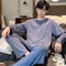 Men LongSleeved Pajama Set For Spring Autumn Plaid Trouser Neck Top Cozy Student Homewear Set 2