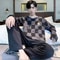 Men LongSleeved Pajama Set For Spring Autumn Plaid Trouser Neck Top Cozy Student Homewear Set 4